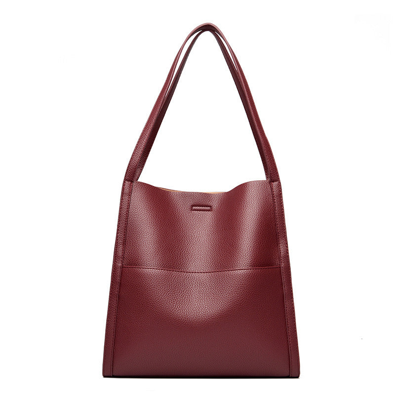 Women's Simple Commute Waterproof Soft Leather Shopping Bucket Bags