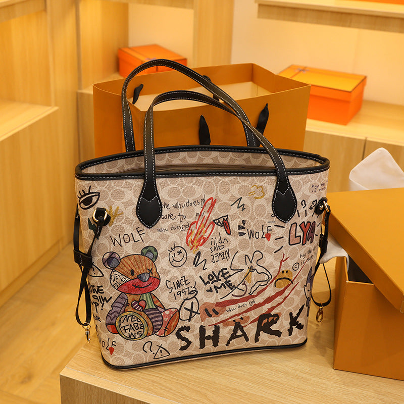 Women's Korean Style Niche Iti Printing Large Capacity Big Bags