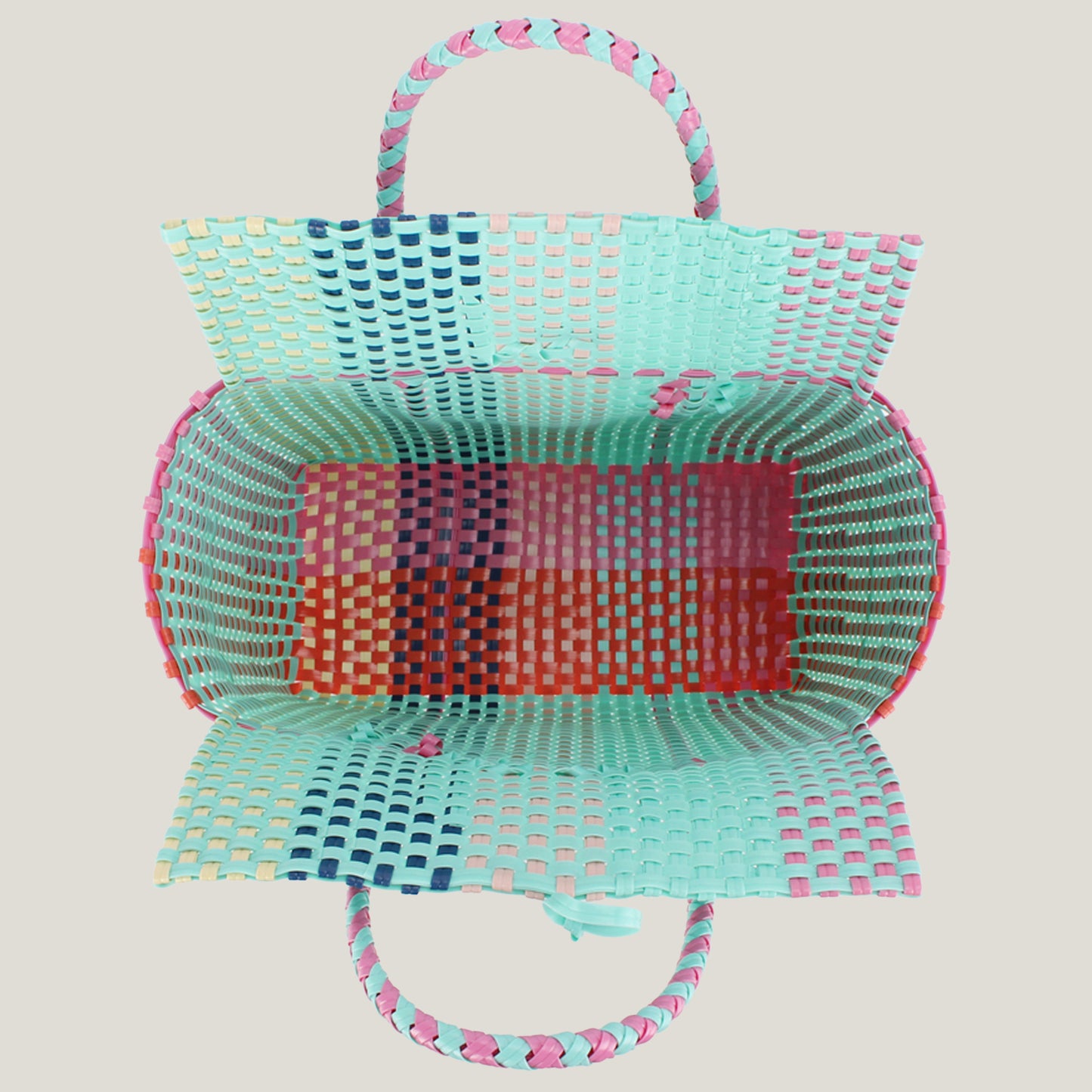 Women's Fresh Contrast Color Hand-woven Plastic Basket Beach Vacation Picnic Hand Bags