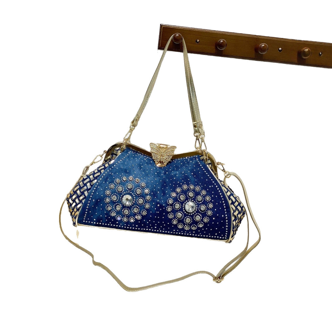 Women's Rhinestone Fashion Jean Butterfly Clip With Diamond Large Capacity Women's Shoulder Bag