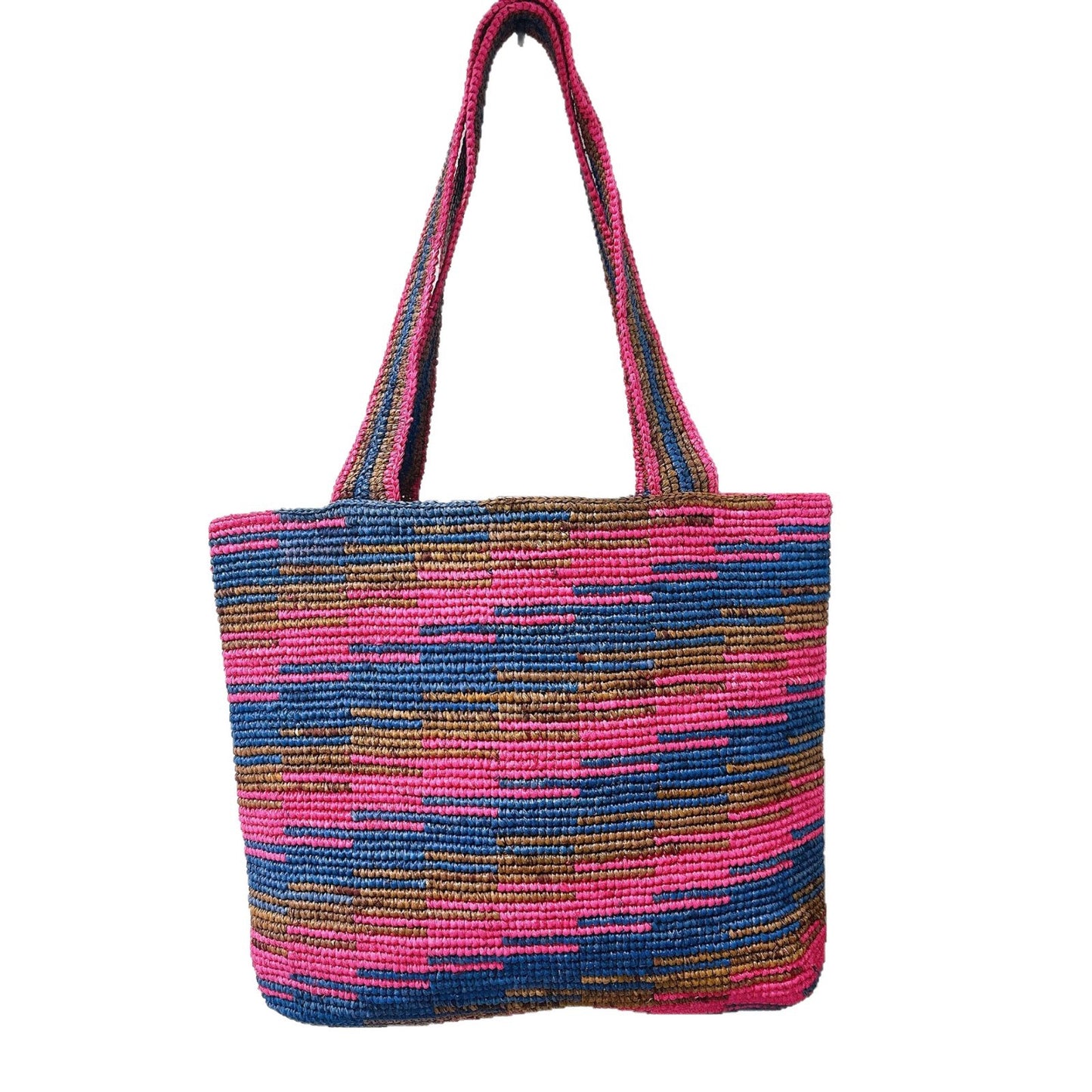 Women's Raffia Striped Color Matching Woven Commuter Hand Crocheting Bags