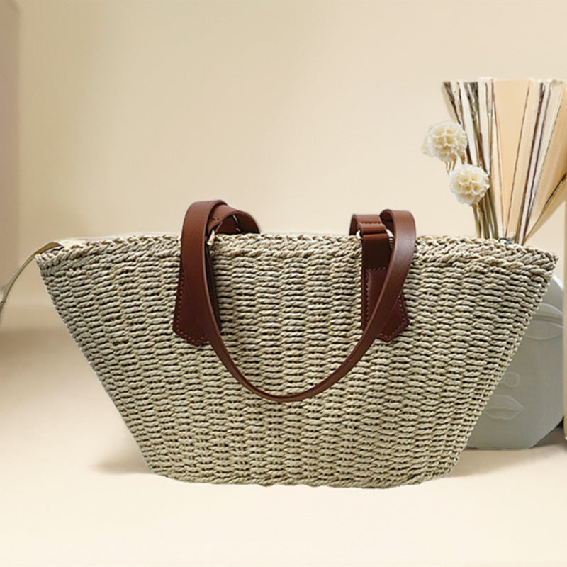 Women's Straw Stitching Large Capacity Beach Woven Women's Shoulder Bag