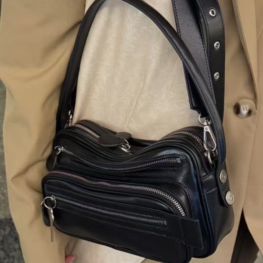 Niche Cowhide Advanced Oil Wax Leather Women's Shoulder Bag