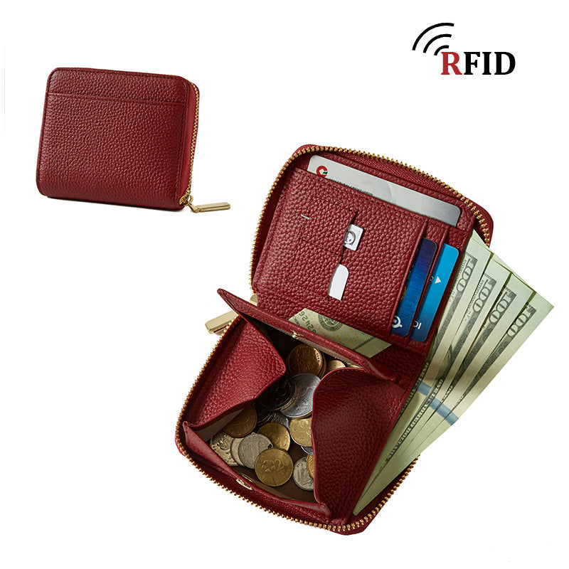Cowhide Large Capacity High-grade Zipper Female Short Ladies Wallet