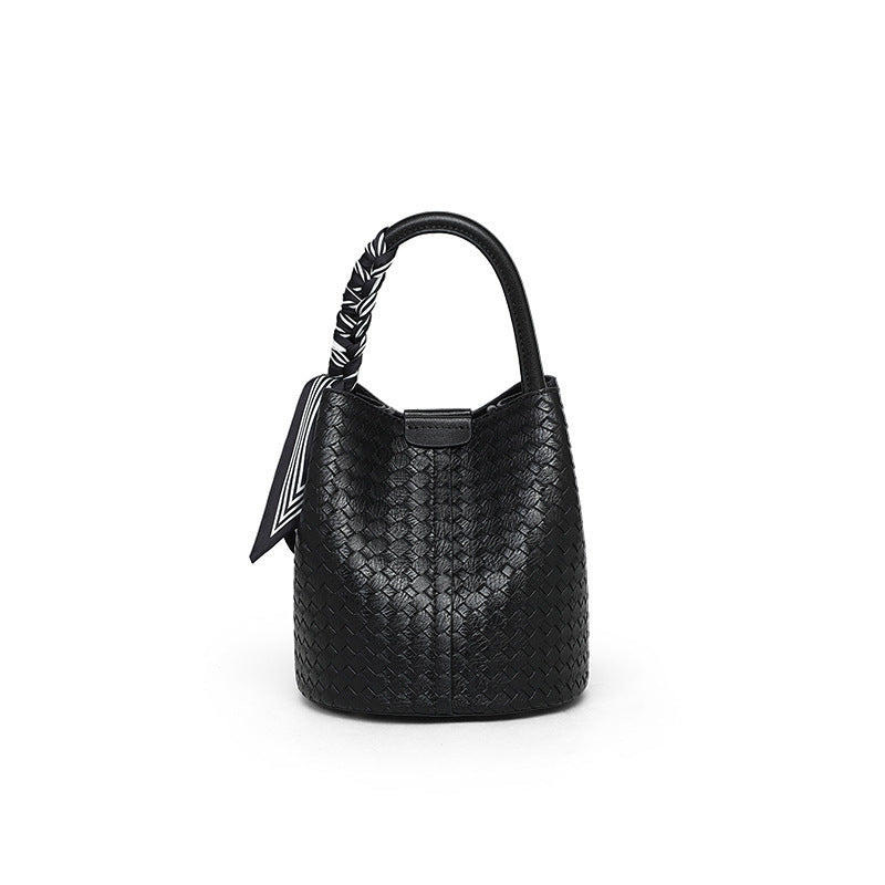 Creative Women's Leather High Sense Woven Bucket Bags