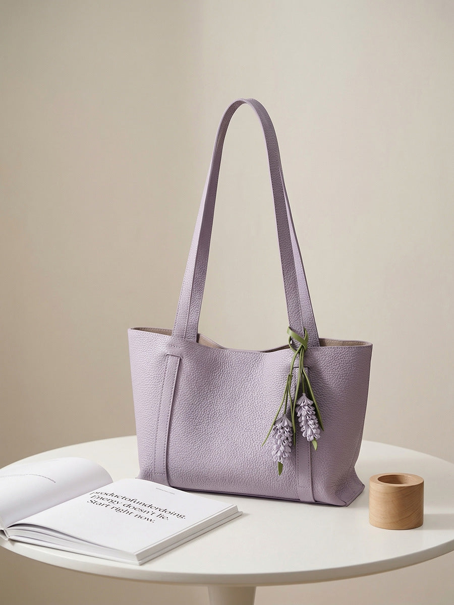 Women's First Layer Cowhide Fashion Lychee Pattern Women's Leather Bag
