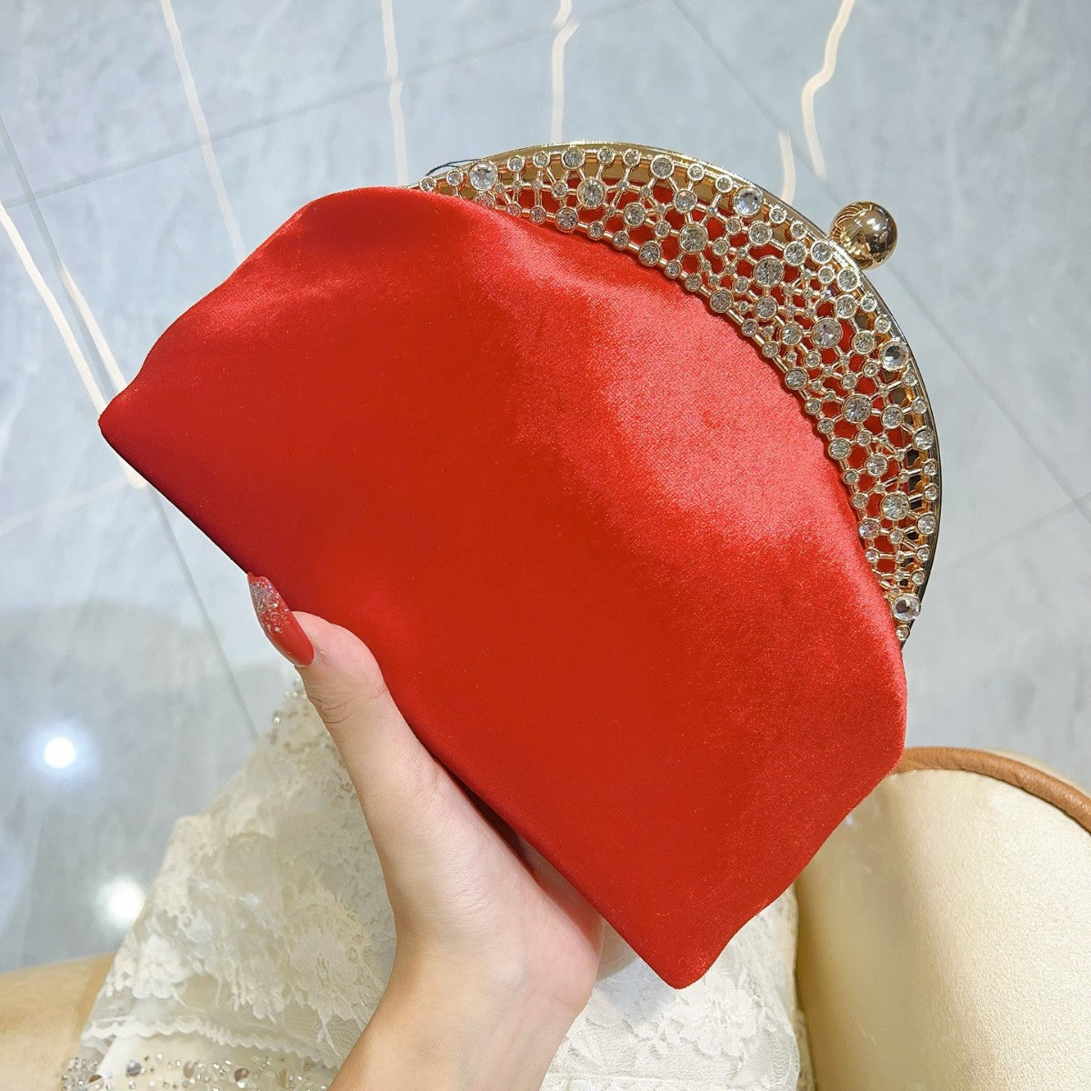 Versatile Women's Suede Clutch High-grade Diamond Dinner Bag