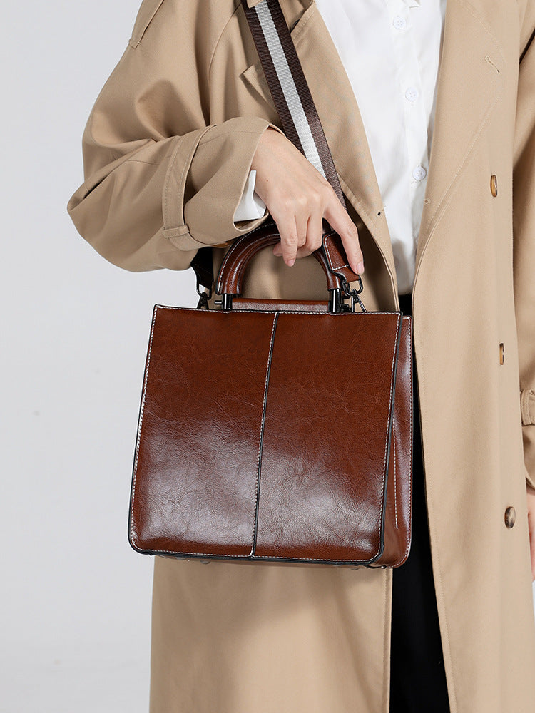 Women's Wax Cowhide Big High-grade Retro Trendy Women's Shoulder Bag