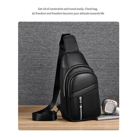 Men's Layer Cowhide Leather Large Capacity Cycling Men's Chest Bag
