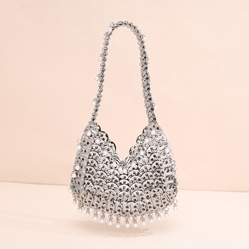 Women's Pearl Hand-woven Gold Sier Color Sequin Women's Handbag