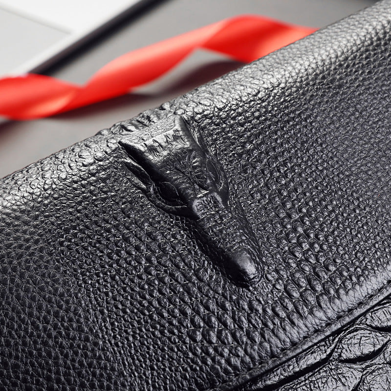 Men's Crocodile Texture Black Genuine Leather Soft Large Men's Clutch