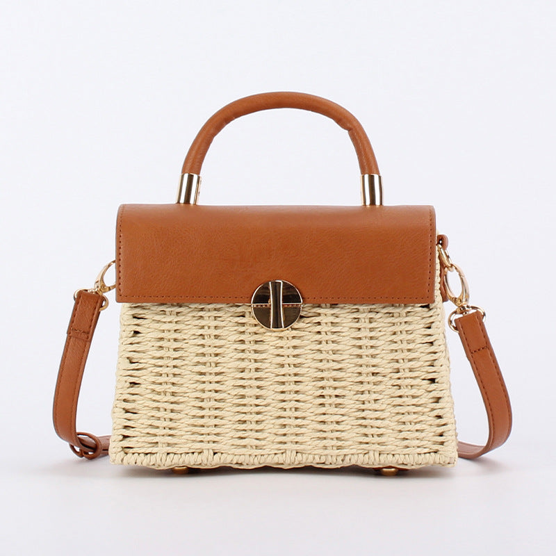 Minority Hand Carrying Straw Stitching Leather Flip Box Bags