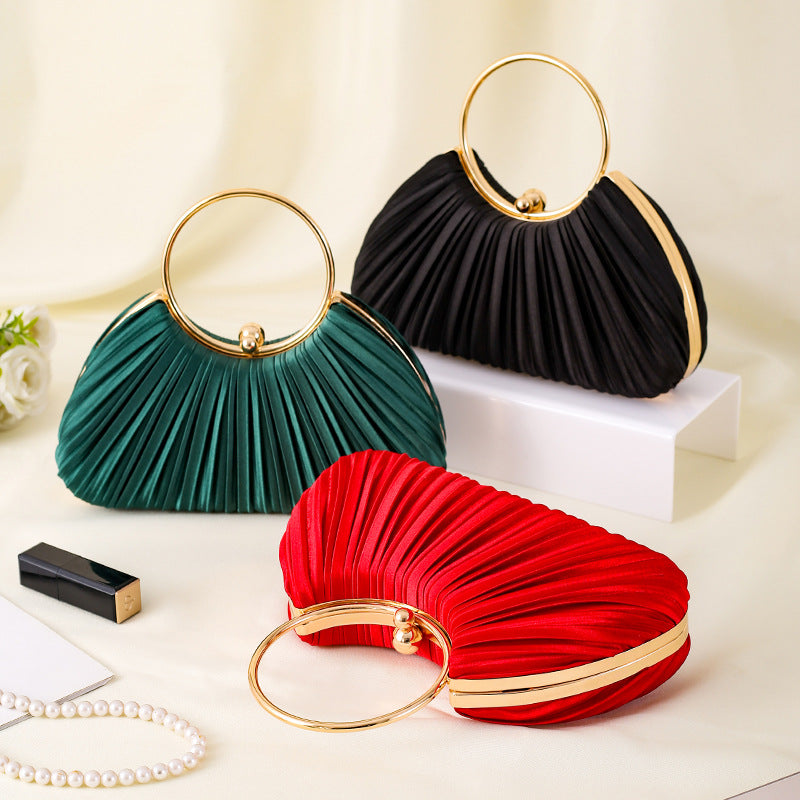 Women's Pleated Temperament Banquet Clutch Dress Garment Handbags