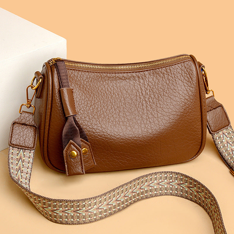 Litchi Pattern Simple Solid Color Soft Women's Messenger Bag