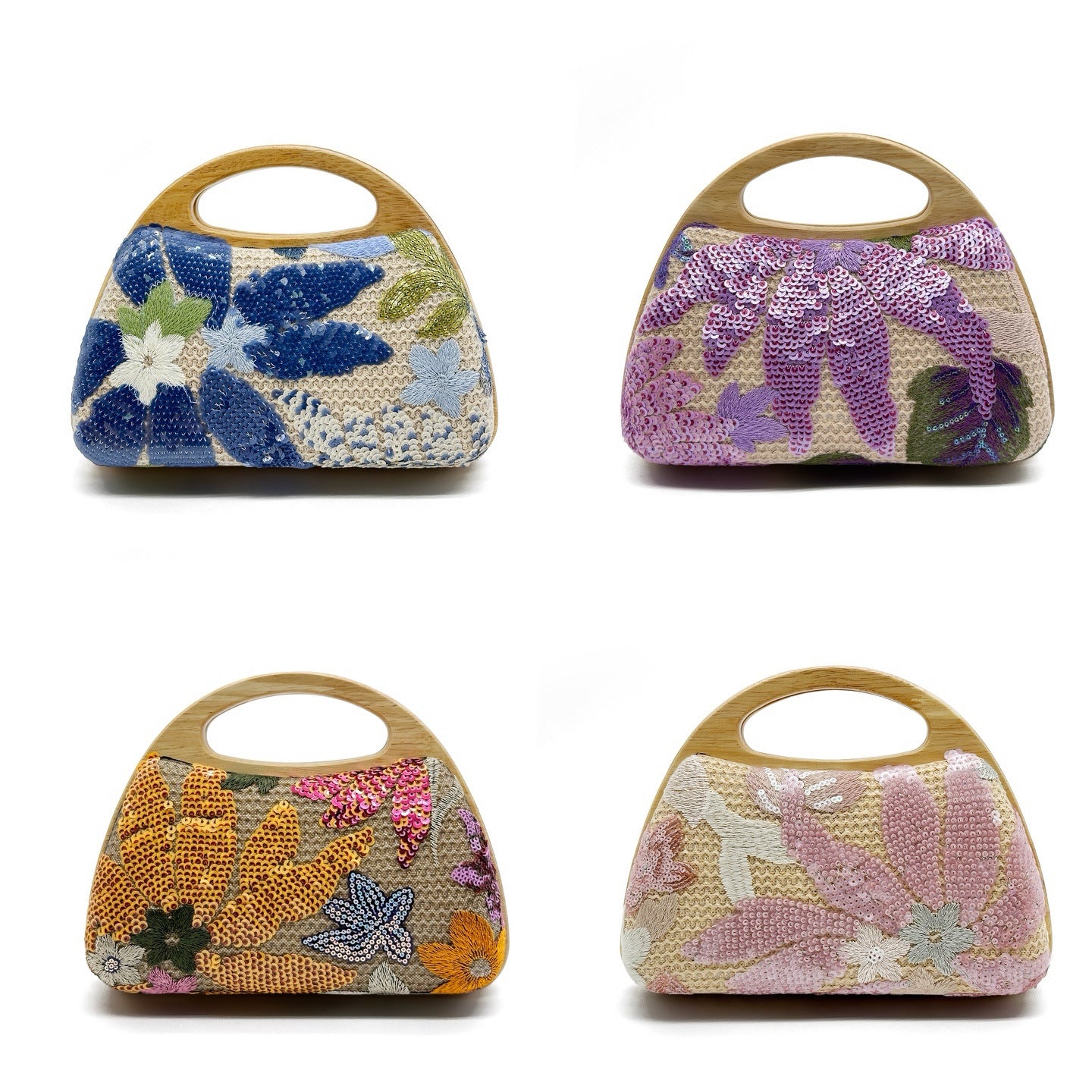 Lady's Straw Embroidery Sequin Summer Outing Dinner Bag