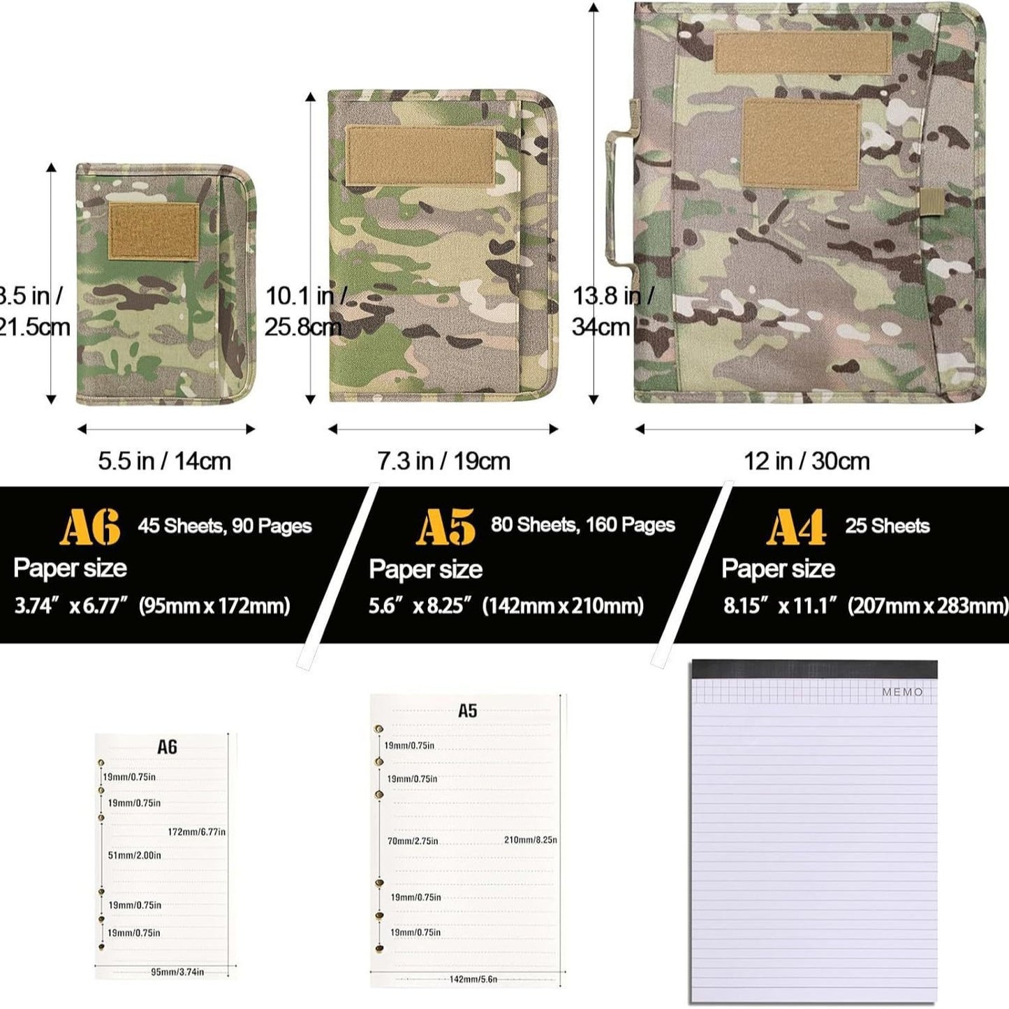 Office Supplies Tactics Portable Notepad Loose-leaf Removable Notebook Protective Outdoor Camouflage, Military Fan Bag