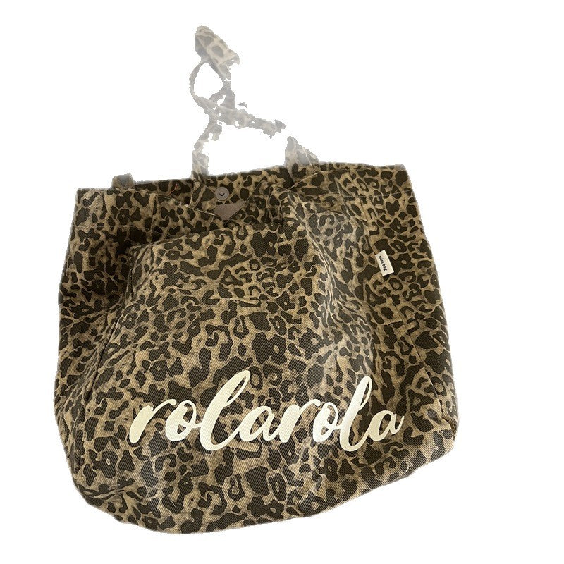 Service Of Korean Leopard Print Letter Female Large Tote Bag