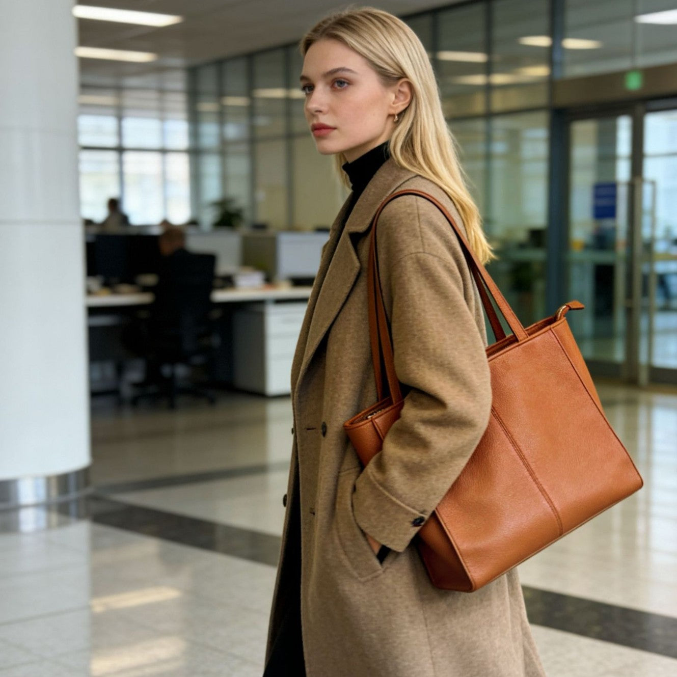 Glamorous Women's Commuter Style Genuine Compartment Women's Leather Bag