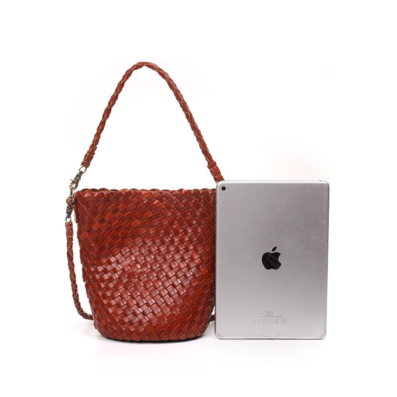 Hand-woven Commuter Hand Layer Cowhide Size Women's Handbag