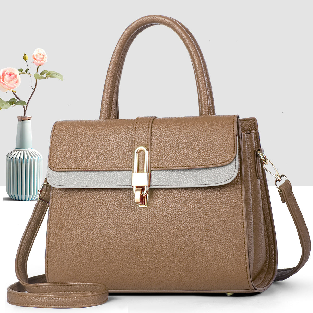 Women's High-grade Stitching Portable Light Luxury Lychee Bags