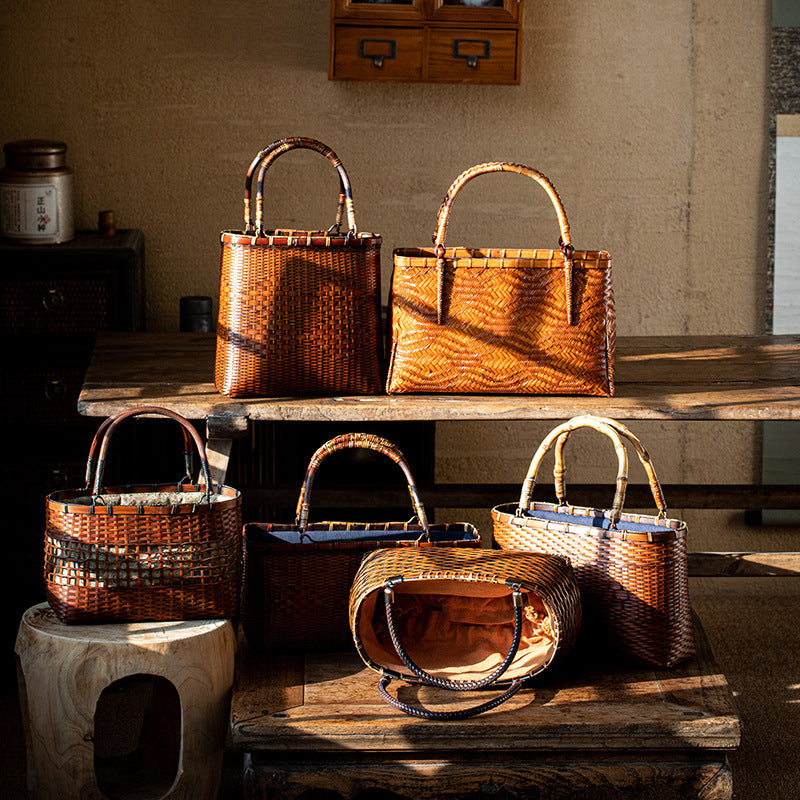 Bamboo Woven Antique Style Basket Han Chinese Clothing Tea Set Bags