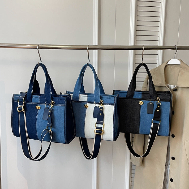 Women's Denim Fashion Color Contrast Stitching Large Women's Shoulder Bag