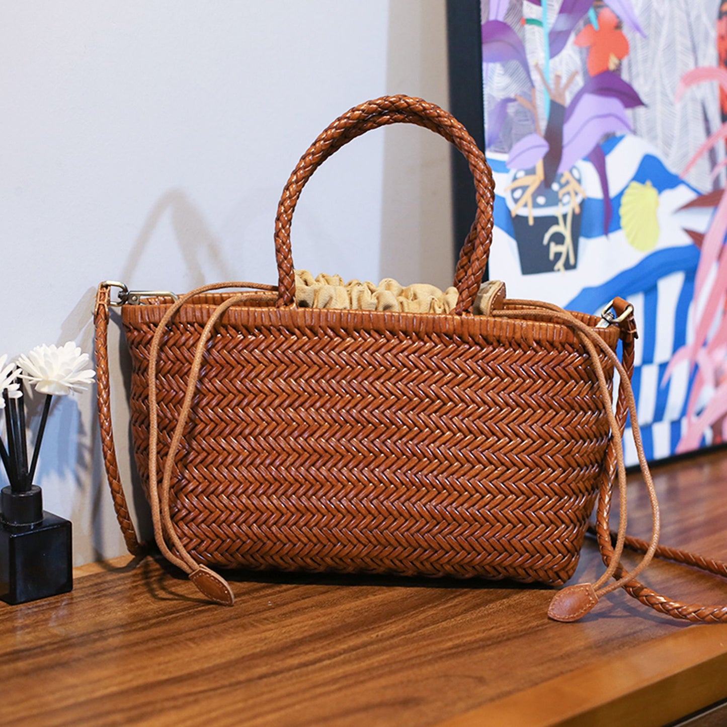 Women's Hand-woven French Style Vegetable Basket Leather Women's Handbag