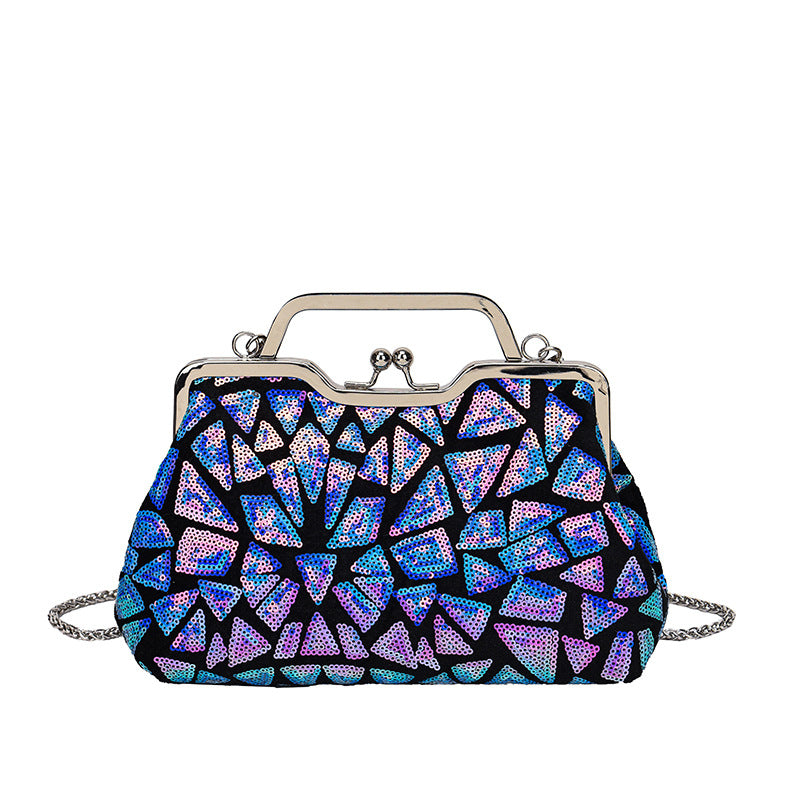 Women's Textured Sequin Colorful Niche Chain Coin Purses