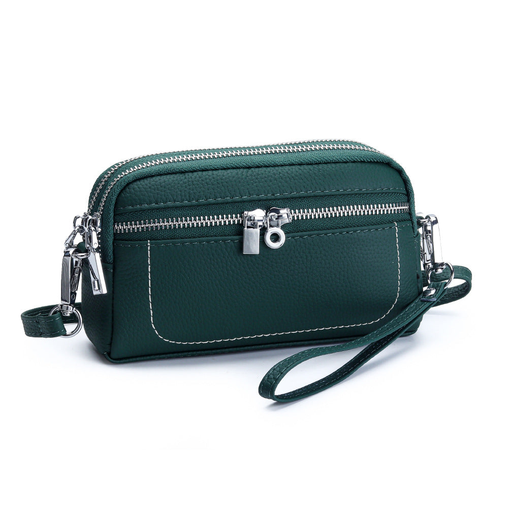 Women's Cowhide Exquisite Head Design Double Compartment Women's Clutch