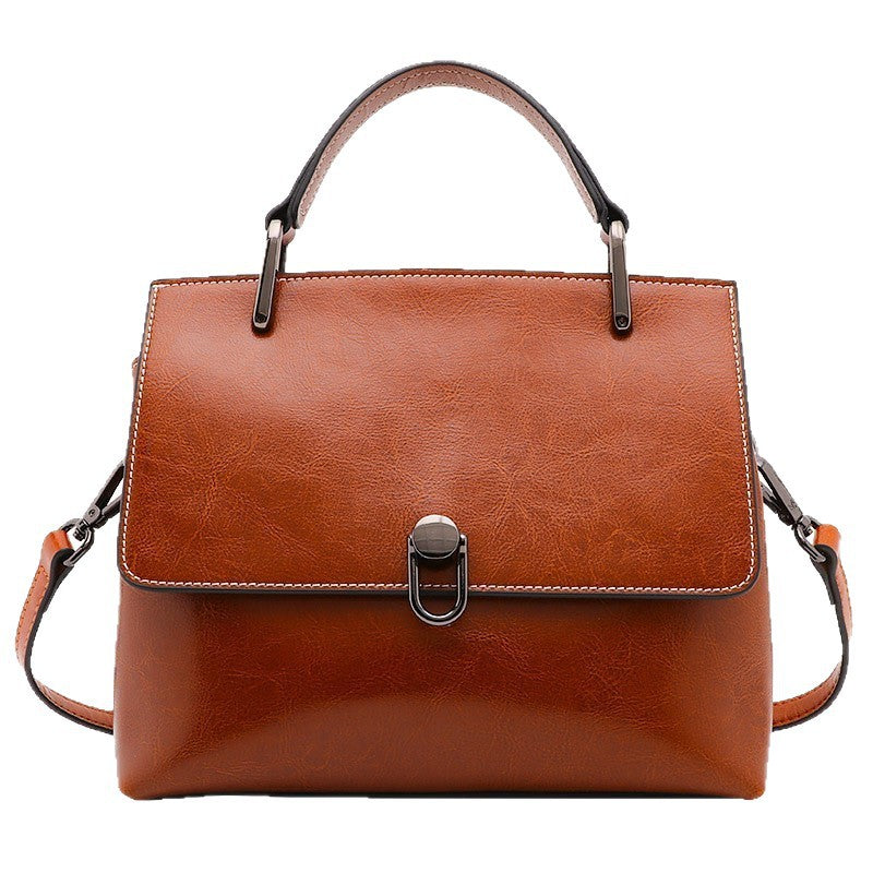 Classic Women's Oil Wax Cowhide Leather Women's Handbag