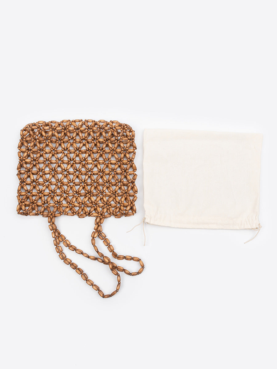 Women's With Wooden Beads Decoration Contrast Color Beaded Handmade Women's Shoulder Bag