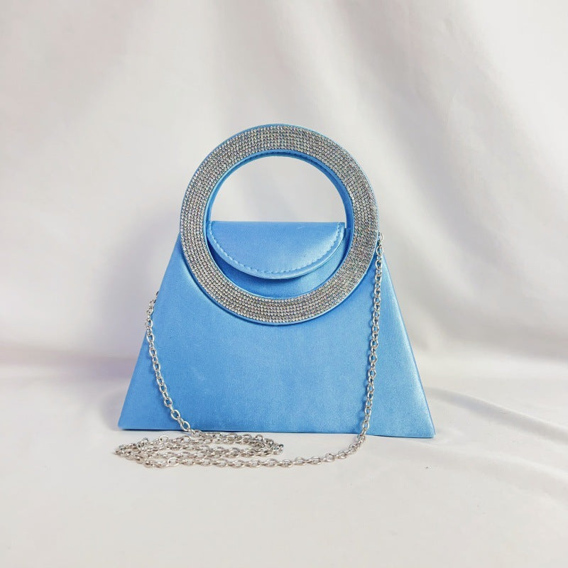Round Water Diamond Banquet Silk Satin Trapezoidal Hand Dinner Bag