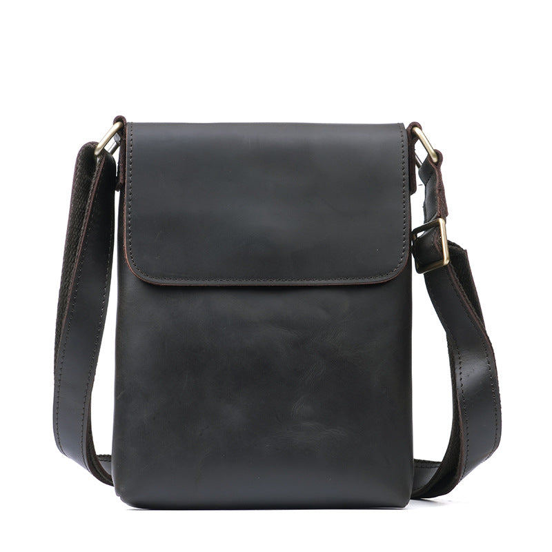 Men's Crazy Horse Leather Fashion Genuine Retro Trendy Large Men's Shoulder Bag