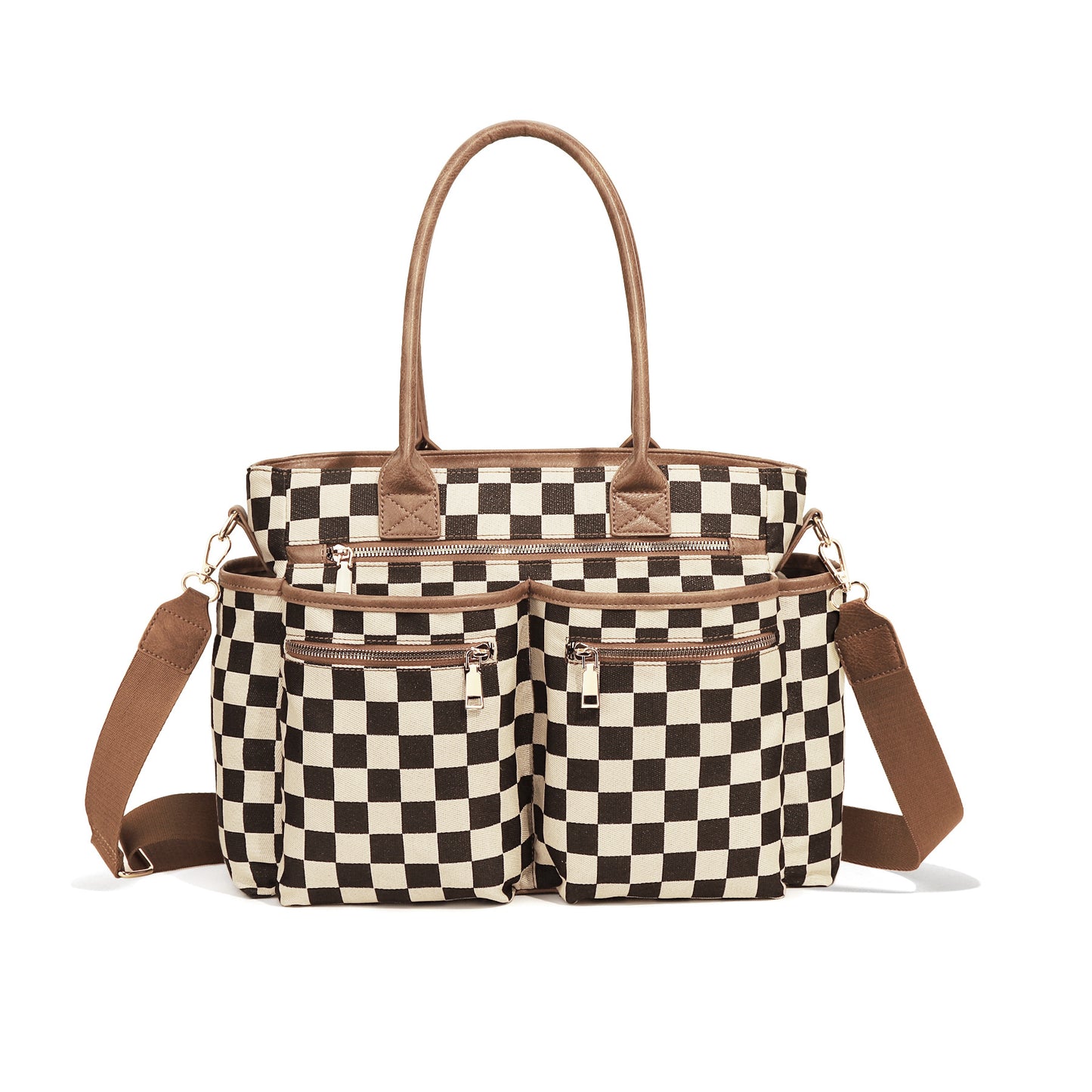 Women's Chessboard Plaid Fashionable Large Capacity Tote Bags