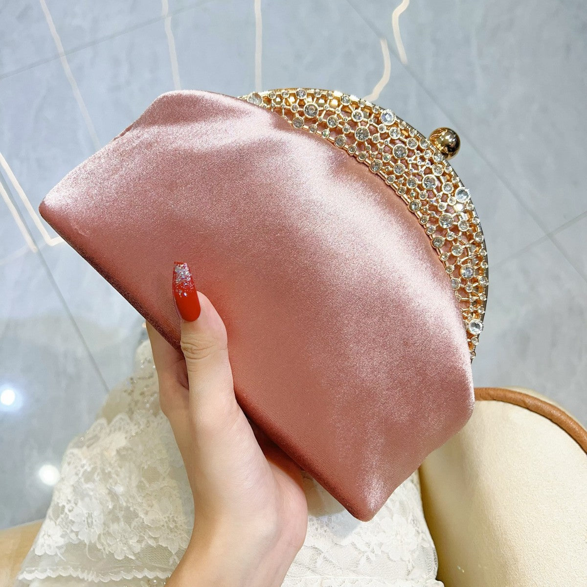 Versatile Women's Suede Clutch High-grade Diamond Dinner Bag