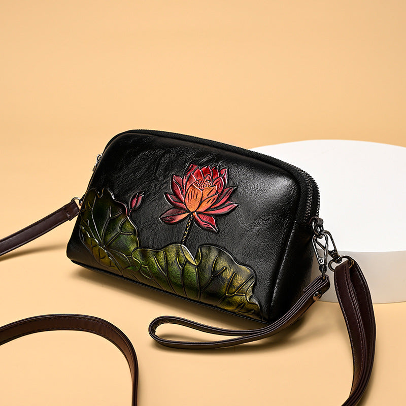 Women's Ethnic Style Retro Embossing Textured Artistic Women's Shoulder Bag