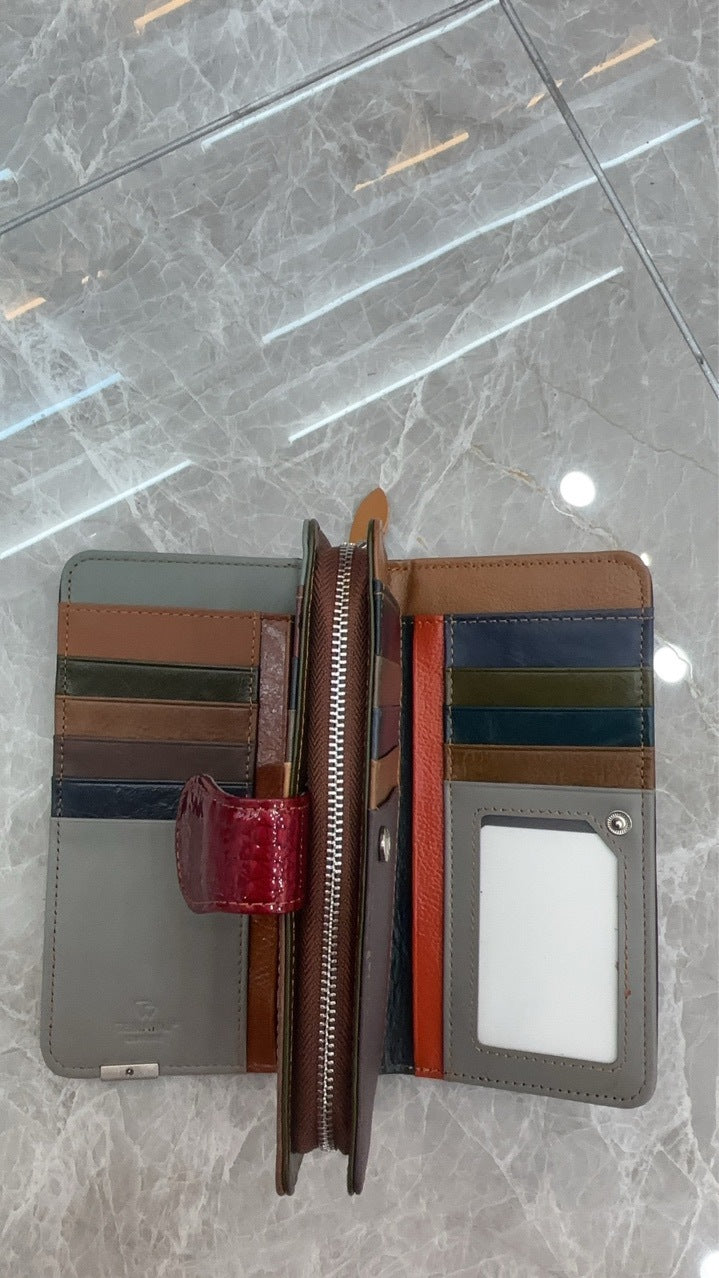 Women's High-grade Leather Large Three-fold Cowhide Ladies Wallet