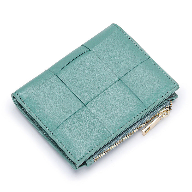 Women's Sheepskin Short Style Design Woven Leather Ladies Wallet