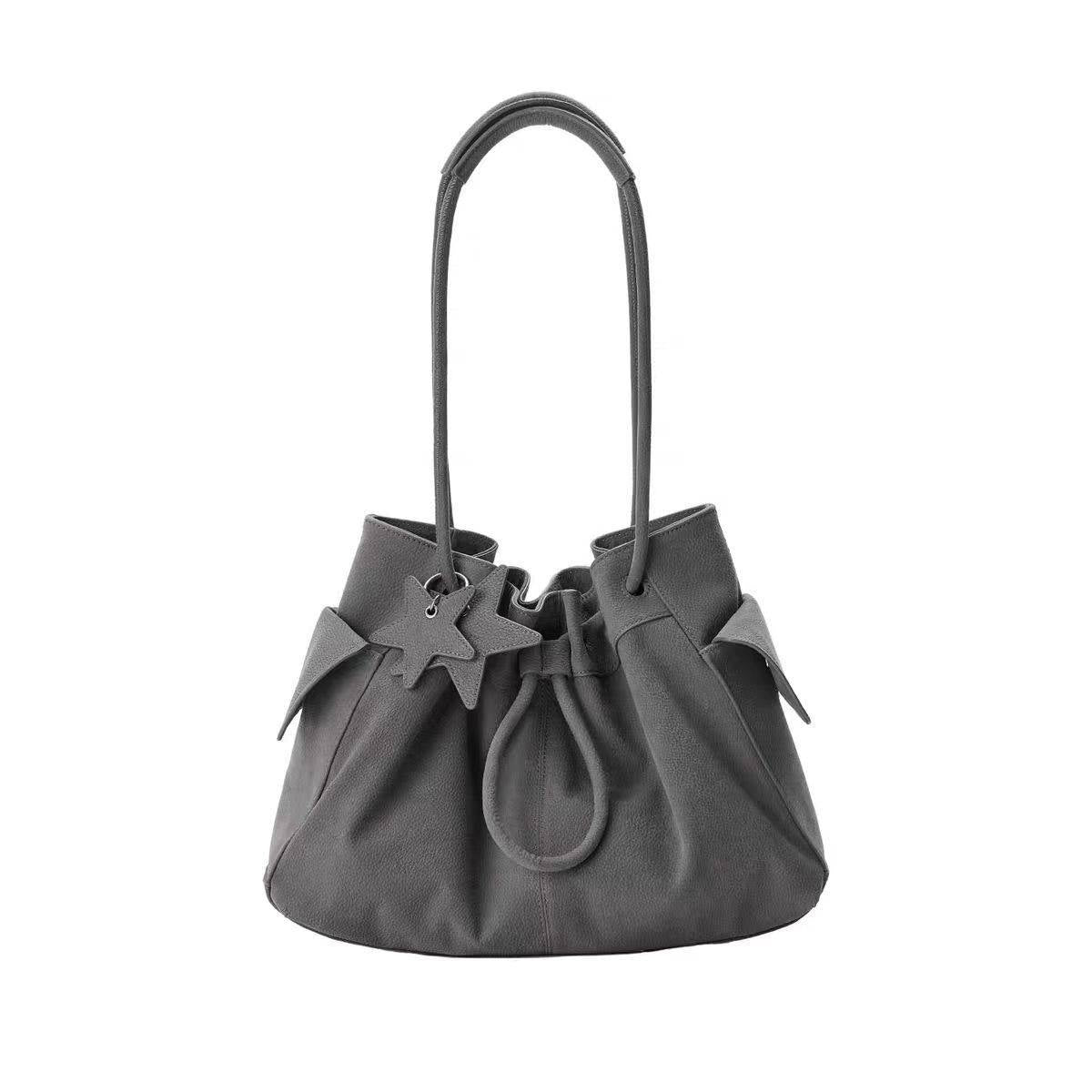 Design Fashionable Stylish Drawstring Bundle Lychee Pattern High-grade Large Capacity Women's Shoulder Bag