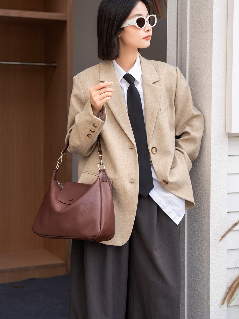 Women's Layer Cowhide Natural Fall Leather Stylish Elegant Simple Female Tote Bag