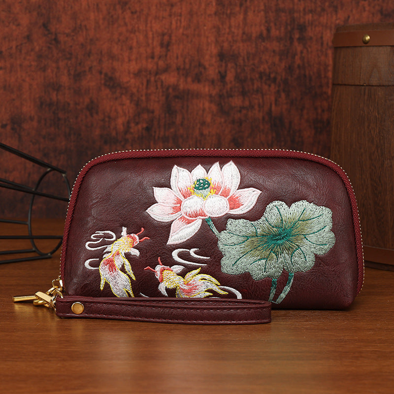 Style National Fashion Double Layer Mobile Change Embroidery Women's Clutch