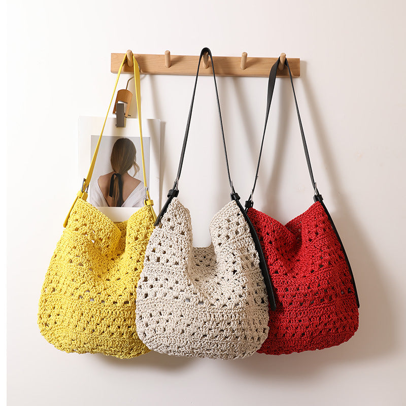 Style One Wax Rope Woven Niche Irregular Strap Straw Female Bags