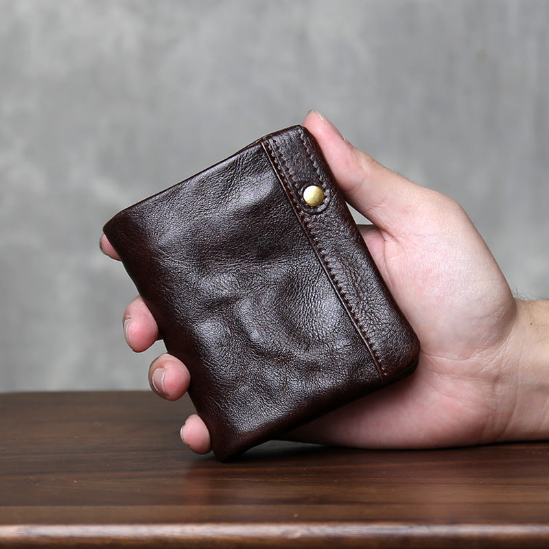 Men's Layer Cowhide Two Fold Leather Simple Vegetable Tanned Light Men's Wallet