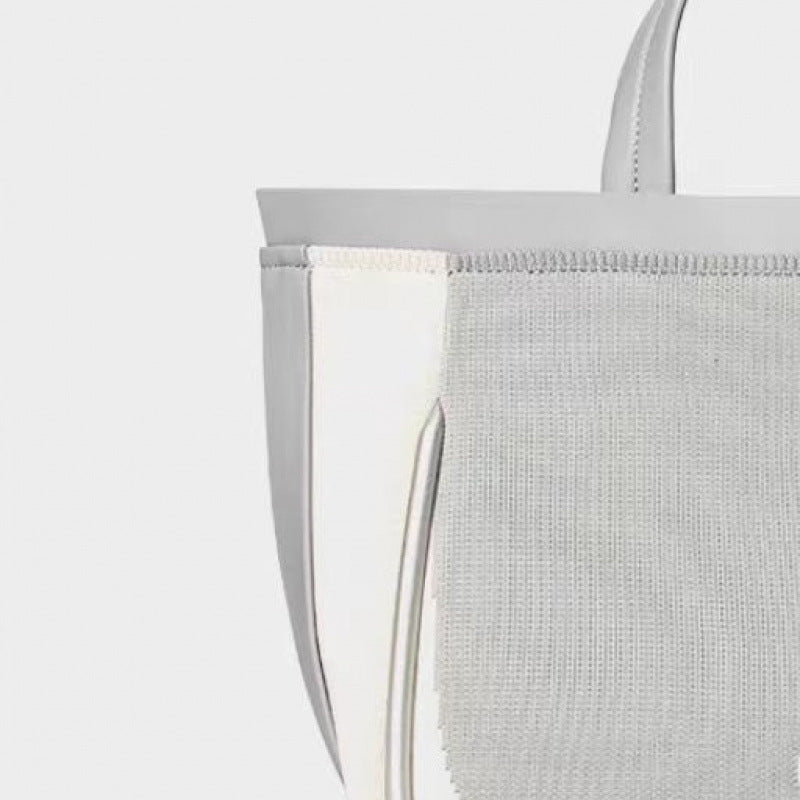 Women's Woven Horizontal Design Brown Portable Tote Bag