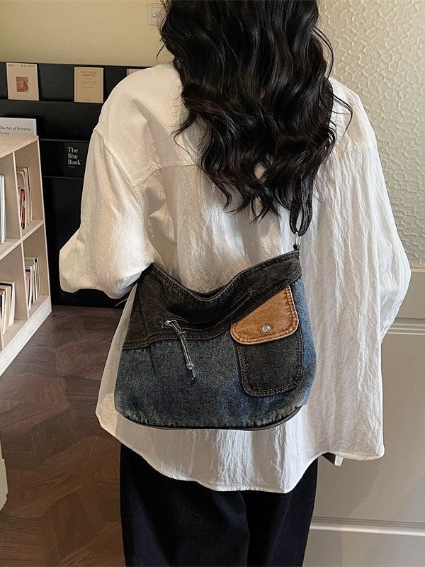 Women's Retro Trendy Washed Denim Fashion Stitching Women's Shoulder Bag