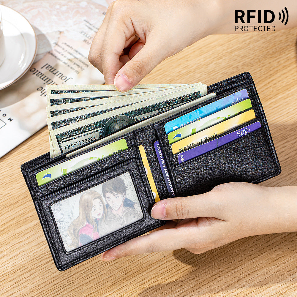 Men's Textured Short First Layer Cowhide Business Simple Leather Driving License Men's Wallet