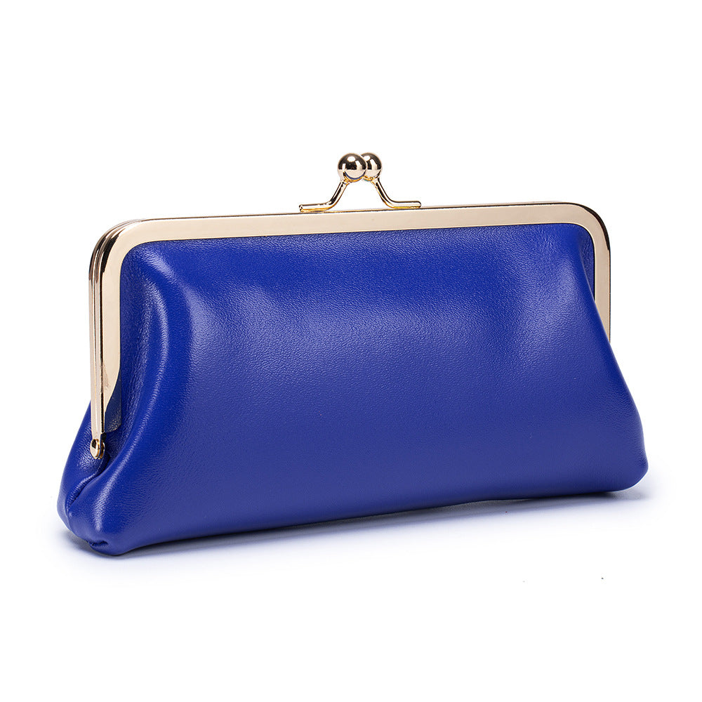 Women's Genuine Leather Retro Clip Long Simple Frame Storage Large Women's Clutch