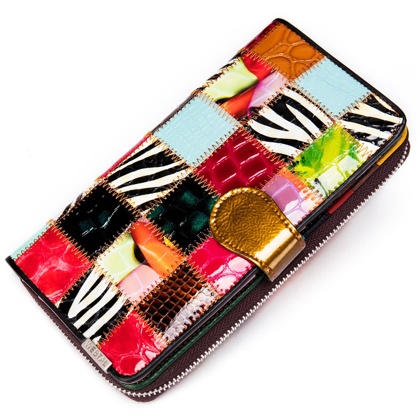 Women's First Layer Cowhide Colored Mosaic Rhombus Ladies Wallet