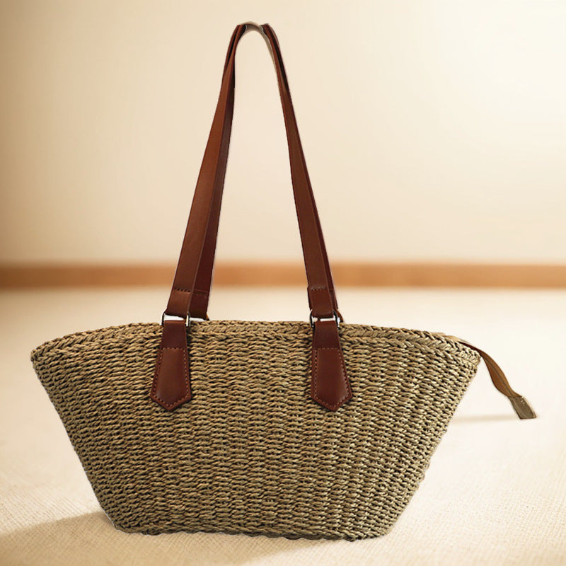 Women's Straw Stitching Large Capacity Beach Woven Women's Shoulder Bag