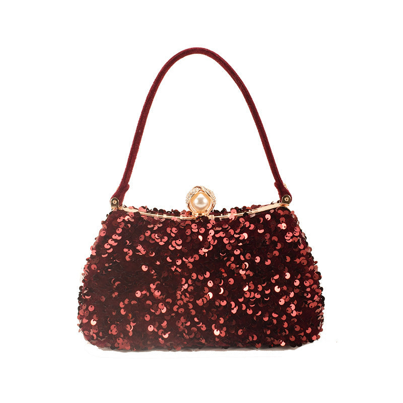 Women's Sequined Portable Diamond Dress Solid Color Dinner Bag